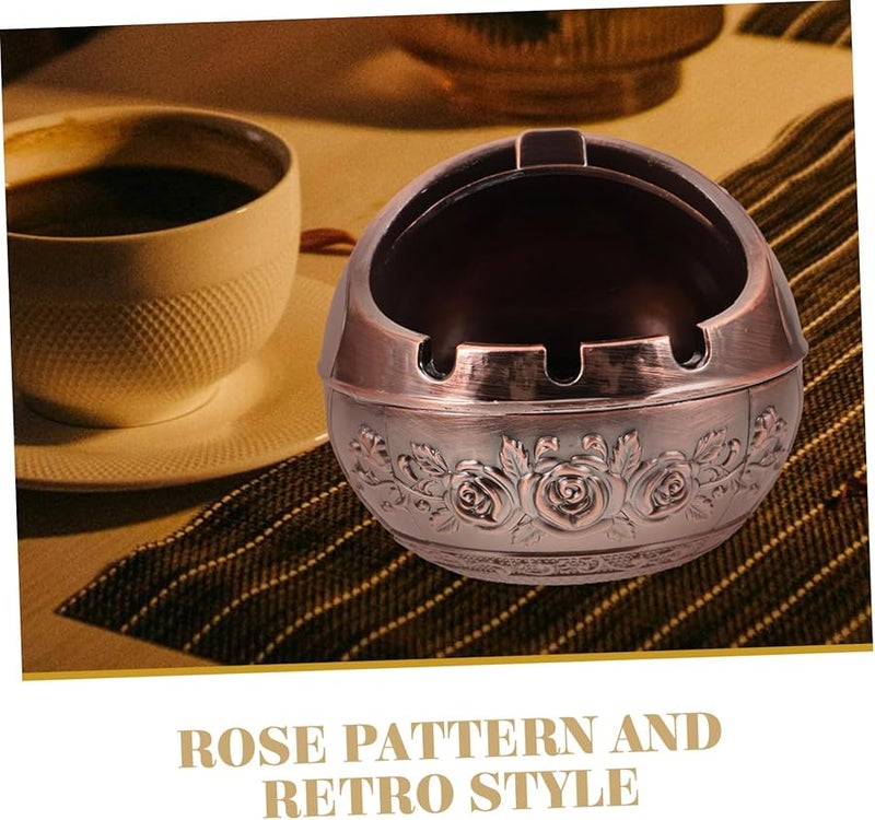Vintage Aluminum Alloy Ashtray with Lid and Retro Rose Design for Home Decor - Image 3